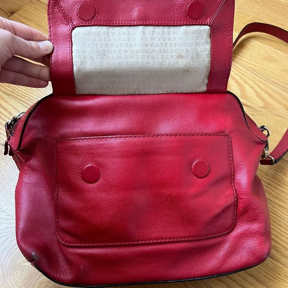 Kate Spade Allen St Raquel Satchel Red Leather Purse with Detachable Strap